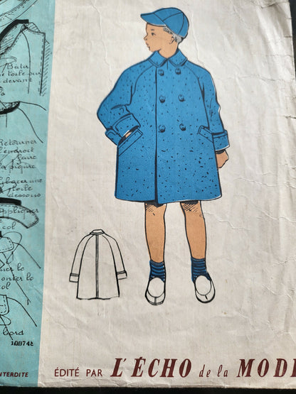 Patron ancien casquette pardessus  garçon enfant 2/4 ans patron modèle