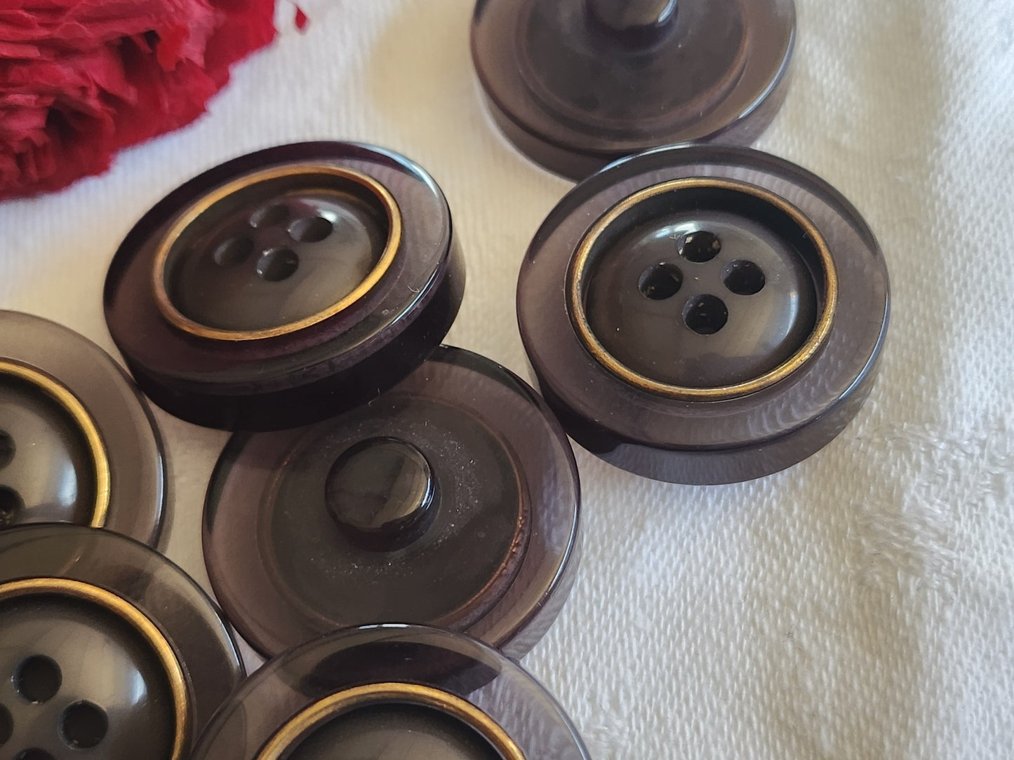 Lot 6 gros boutons vintage gris transparent épais pied 2,8 cm ref 2895