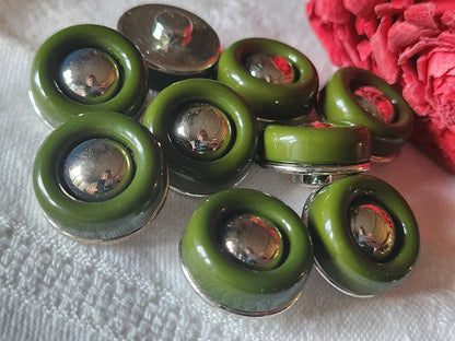 Lot 10 boutons vintage vert argenté pied 1,8 cm ref 2885
