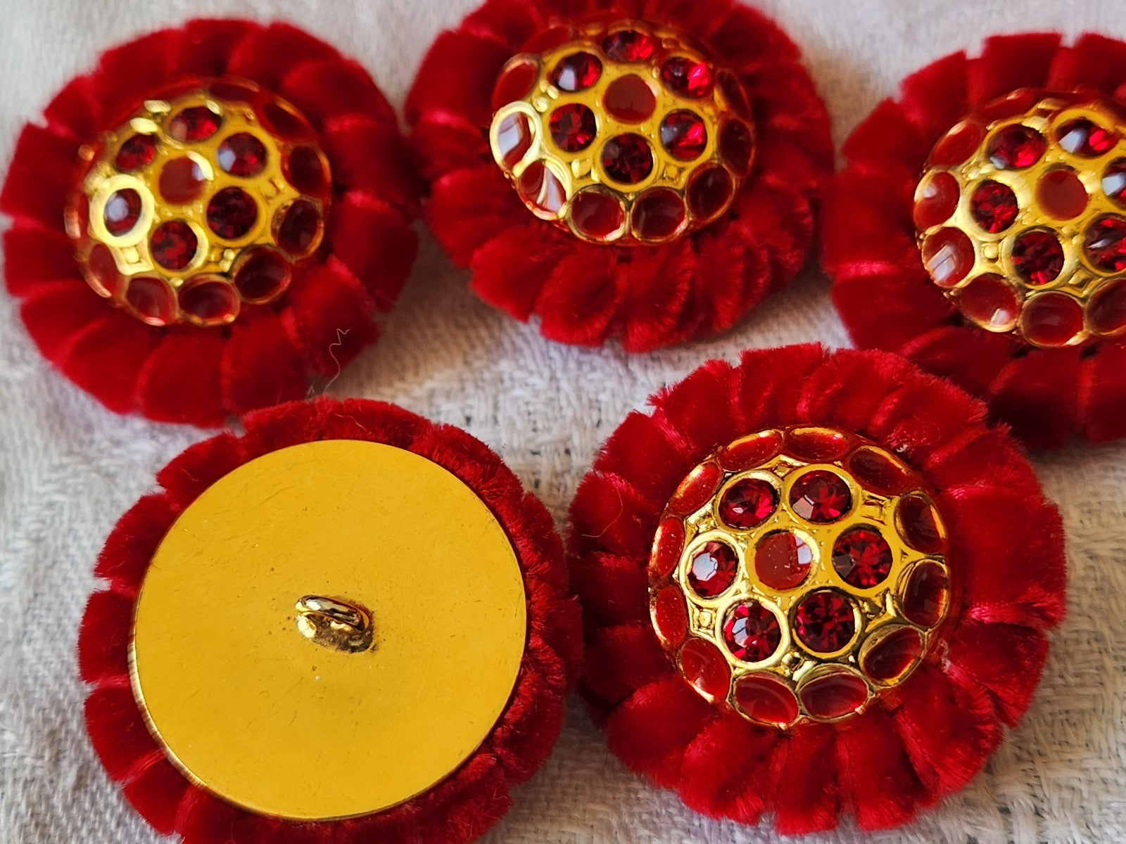 Haute couture lot 5 boutons vintage strass rouge gros bijoux 2,8 cm ref 6050