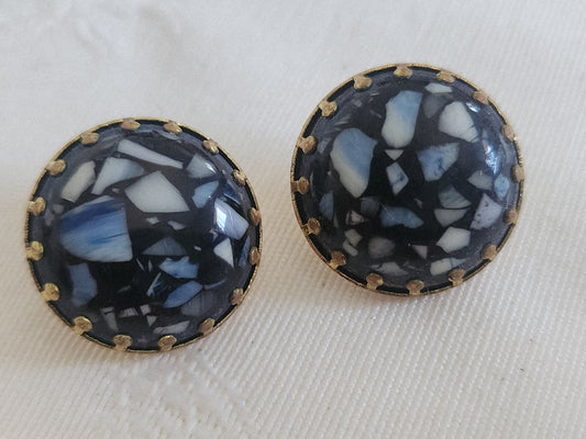 Collection duo boutons anciens effet mosaique bleu pied métal 1,8 cm D18C