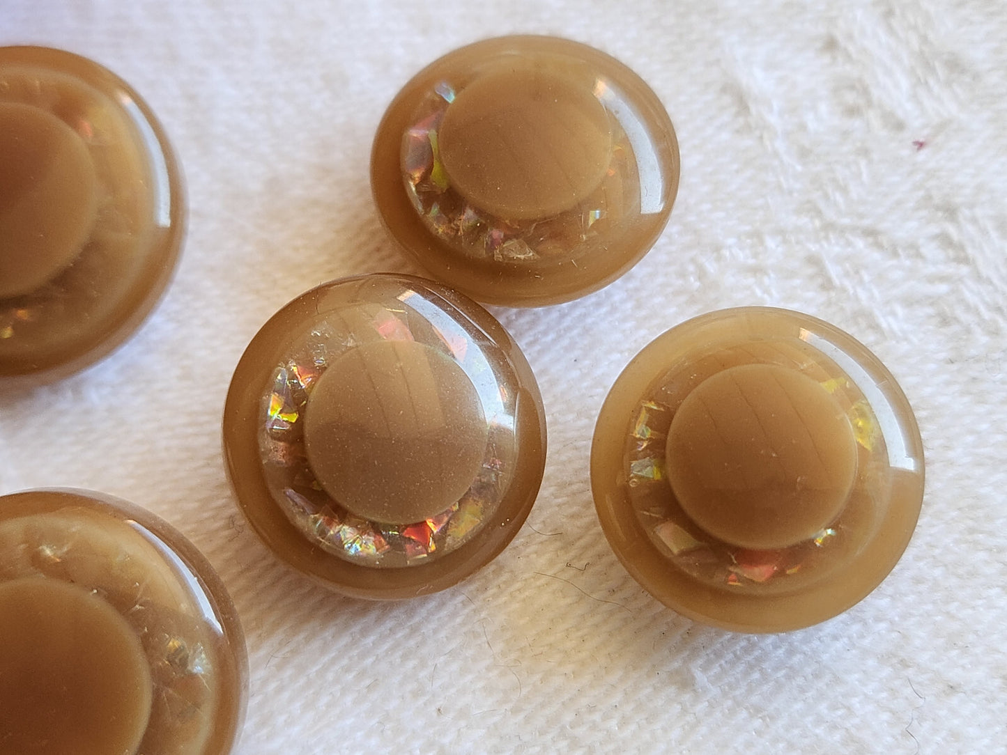Lot 6  boutons vintage marron paillette mordoré 1,5 et 1,7 cm ref 691