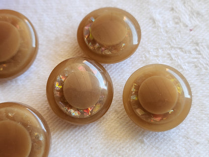 Lot 6  boutons vintage marron paillette mordoré 1,5 et 1,7 cm ref 691