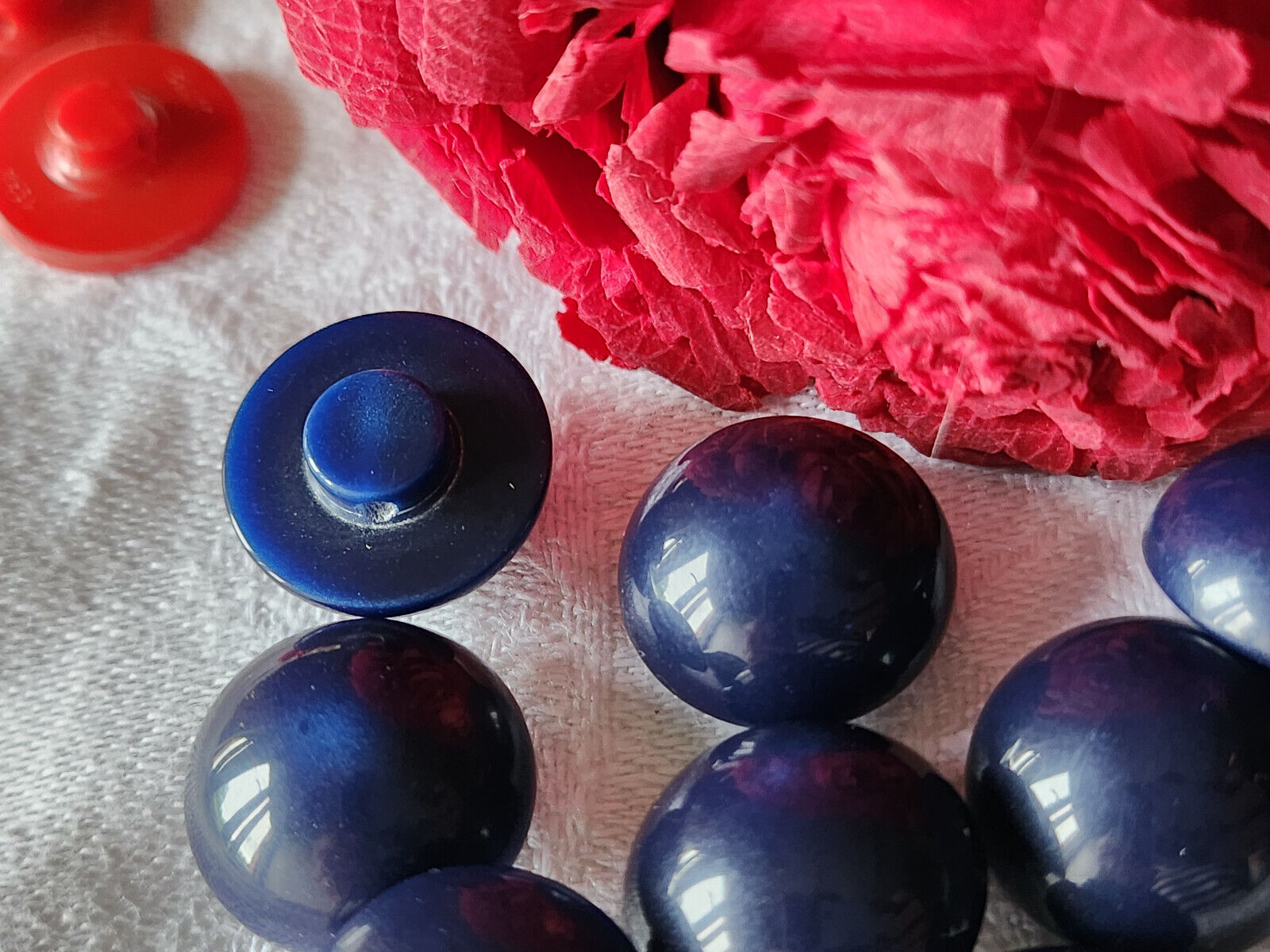 Lot 9 boutons vintage bleu bombé à pied demi sphere 1,8 cm ref 1523