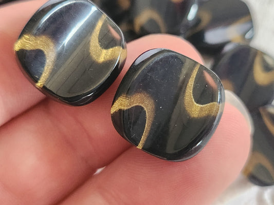 Lot 6 élégants boutons vintage inclusion noir doré pied 1,6 cm ref 1236