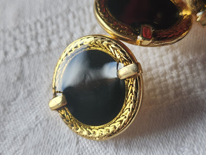 Lot 6 gros boutons vintage en metal émaillé noir 2,7 cm lourd ref 4776