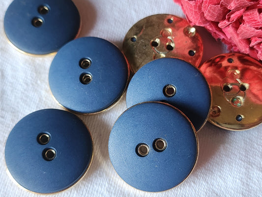 Lot 12  boutons vintage bleu doré acrylique trous  2,5 cm ref 2878