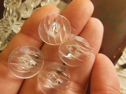 Lot 6 boutons anciens en verre transparent fort relief 1,7 cm ref 4866