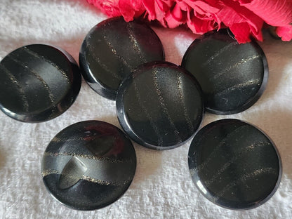 Lot 6 gros boutons vintage noir  à vague paillette à pied 2,7 cm ref 3349