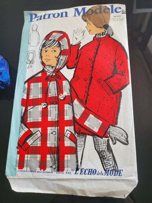 Patron ancien enfant Veste capuche ou col officier 11 12 13 ans patron modéle