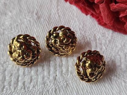 Trio mini boutons vintage en métal tete de lion 1,2 cm G16J