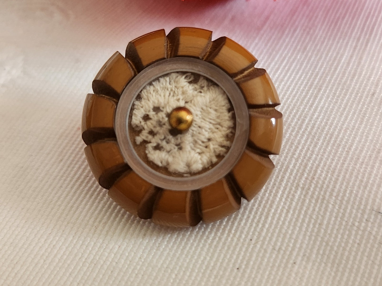 Bouton ancien collection marron dentelle emprisonnée 2,1 cm 21 mm G12k