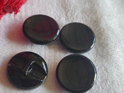 Lot 4 anciens boutons en verre noir pourtour facette pied joli 1,8 cm ref 4717