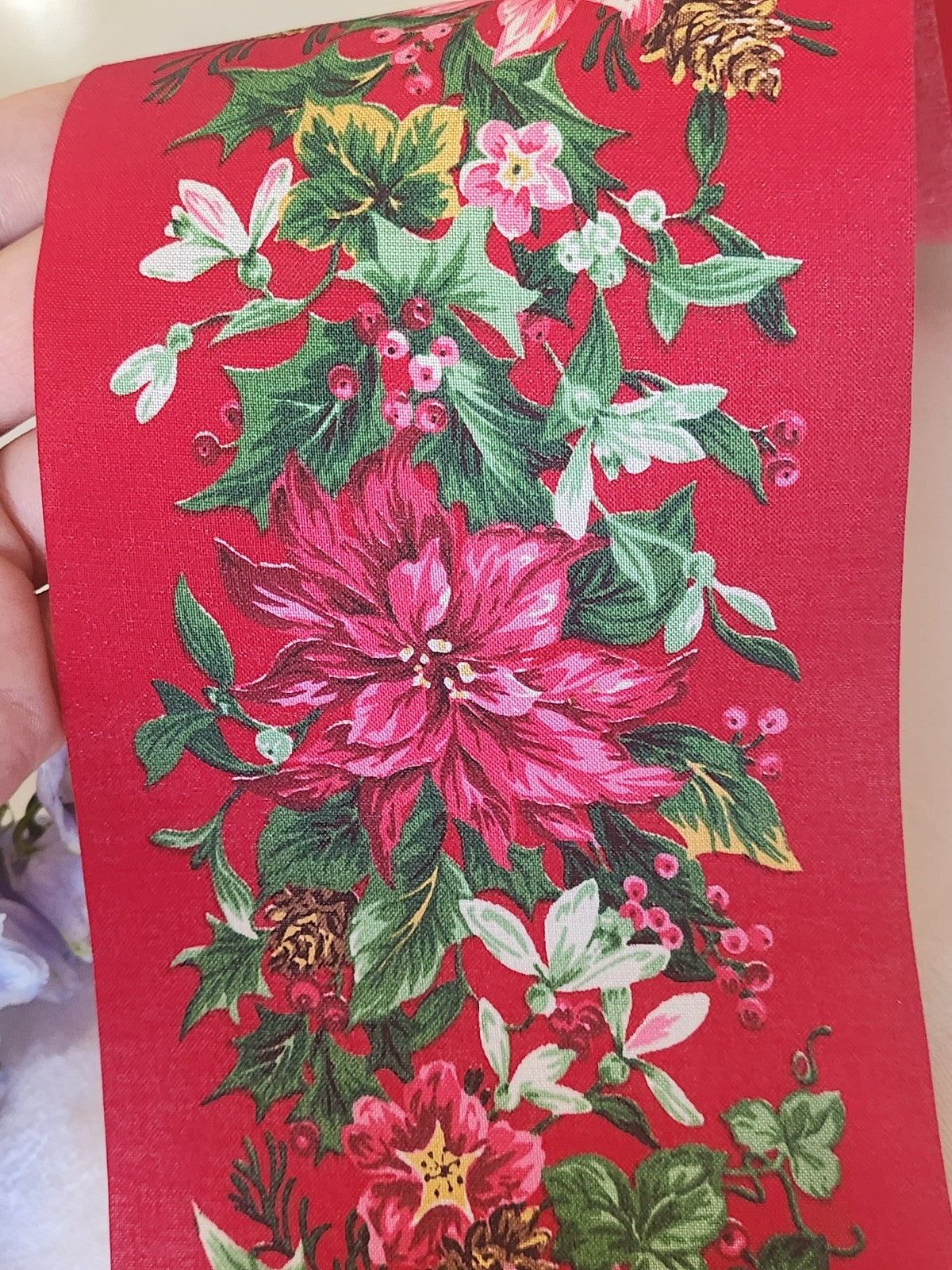 Large galon ancien rouge grosse fleur 10, 5 cm au métre XXL  B9
