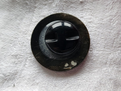 Gros bouton ancien en nacre épais gris grise  à pied 3 cm G13K