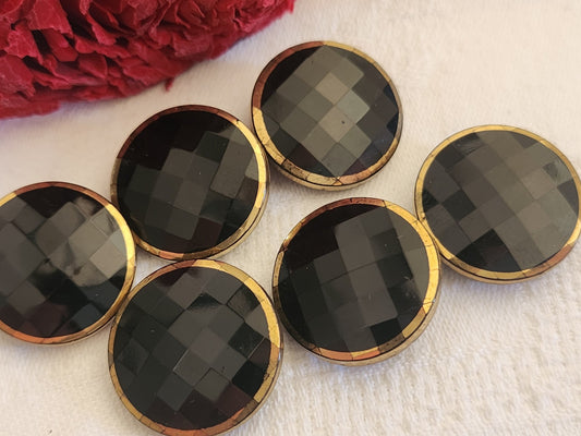 Lot 6 boutons anciens en verre noir facette doré 2,2 cm ref 1850