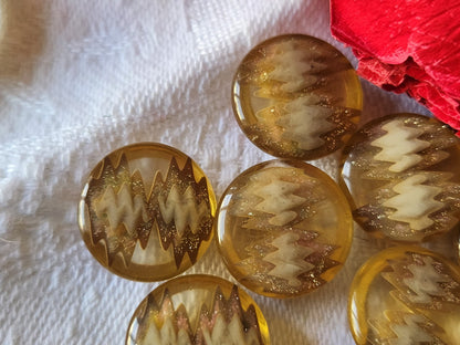 Lot 8 boutons vintage marron inclusion paillette pied 1,4 cm ref 3756