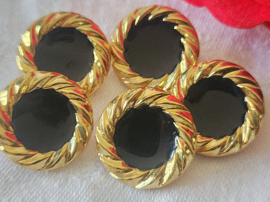 Lot 5 superbes boutons en métal bleu quasi noir doré vintage 2,1 cm ref 6141