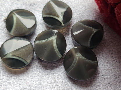 Lot 6 Jolis boutons gris inclusion à pied 1,5 cm vintage ref 4894