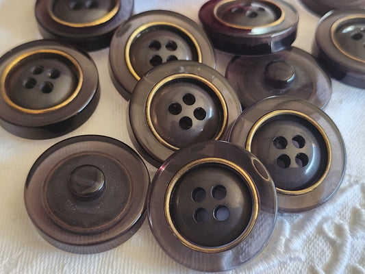 Lot 6 gros boutons vintage gris transparent épais pied 2,8 cm ref 2895
