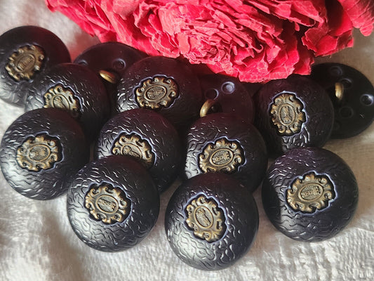 Lot 12 boutons vintage bleu foncé blason pied  1,8 cm ref 5342