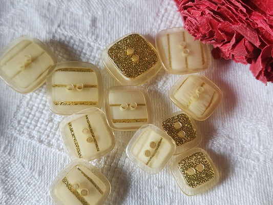 Lot 11 boutons vintage beige paillette  jaune 1,3 à 1,7 cm  ref 1641