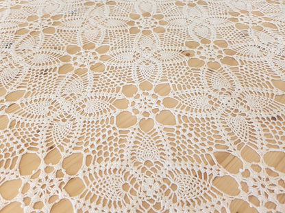 Ancienne nappe crochet blanc dessus de lit rideau 220 sur 145 cm B7