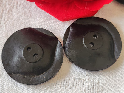 Duo énormes bouton vintage noir 4 cm à trous ref 5489