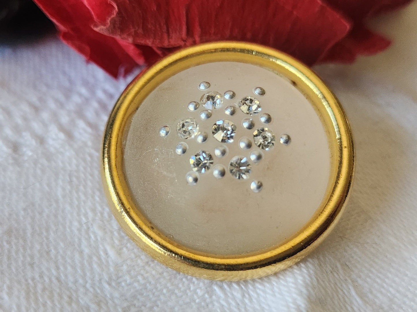 Bouton vintage bombé metal strass 2,2 cm ou 22 mm pied bijoux ref 6302