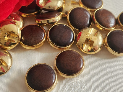 Lot 12 boutons vintage cœur en bois acrylique doré pied 1,7 cm / 17 mm ref 6305