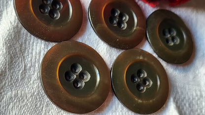 Lot 5 énormes boutons vintage marron nacré trou manteaux 3,4 cm ref 1787