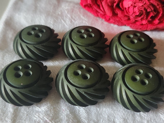 Lot 6 boutons vintage vert mat volumineux 2,6 cm à trous ref 3200