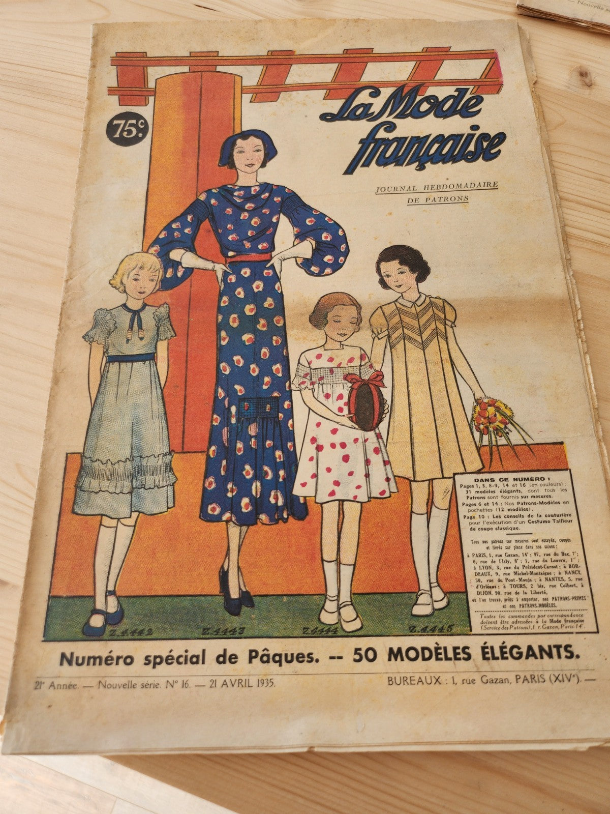 La mode française journal avril 1935 n°16 patrons conseils coupe Pâques