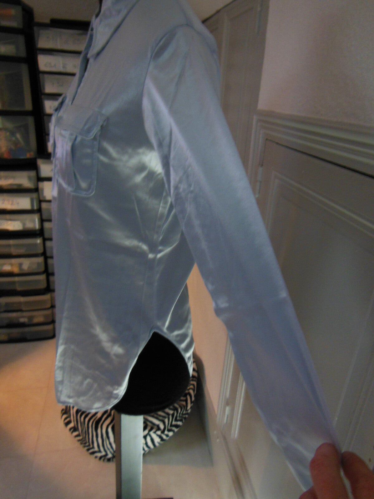 Pur vintage ancienne chemise argenté lumineuse grise blouse jolie T 36/38  B1
