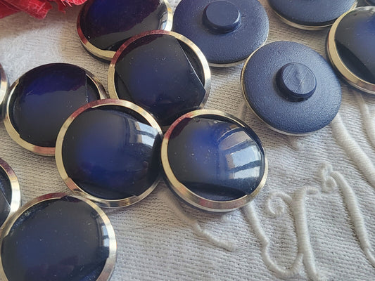 Lot 6 jolis boutons vintage bleu  argenté à pied motif  2,1 cm ref 3533