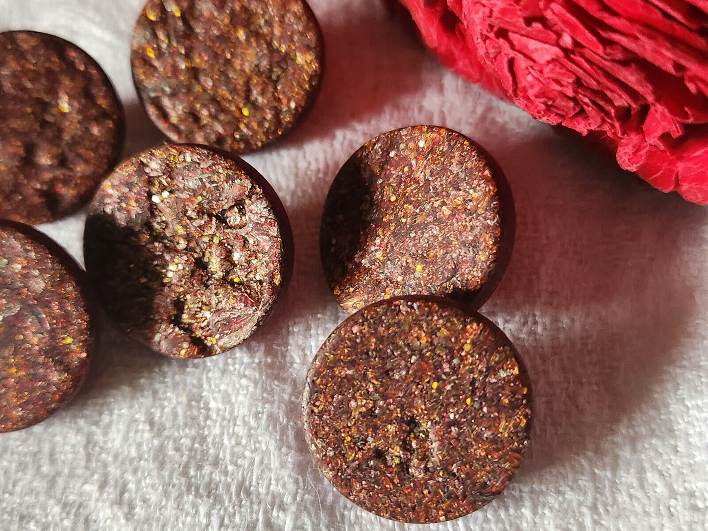 Lot 6 boutons vintage lie de vin paillette effet recyclé pied  1,8 cm ref 4704