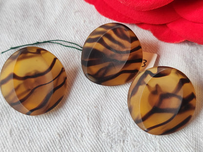 Trio gros boutons ancien en verre dépoli ecaille marron tigré 2,3 cm D16Q