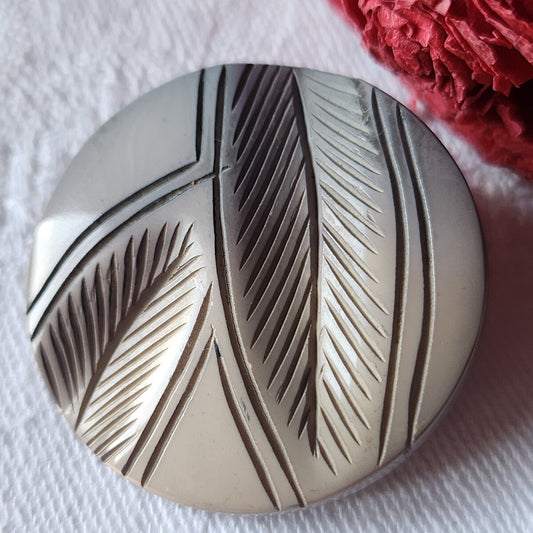 Collection bouton ancien gris camaieu motif feuillage relief 3,3 cm G8N