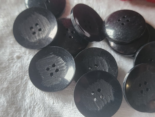 Lot 12 boutons vintage incurvé noir contraste mat lumineux 2 cm ref 474