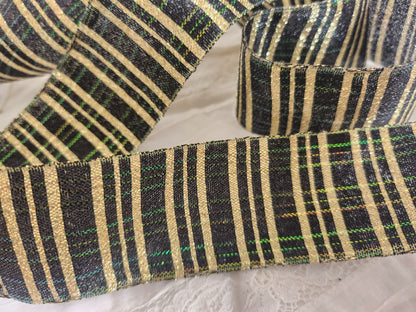 Ancien large ruban  doré noir mordoré vert large 2 mètres sur 4,5 cm A2