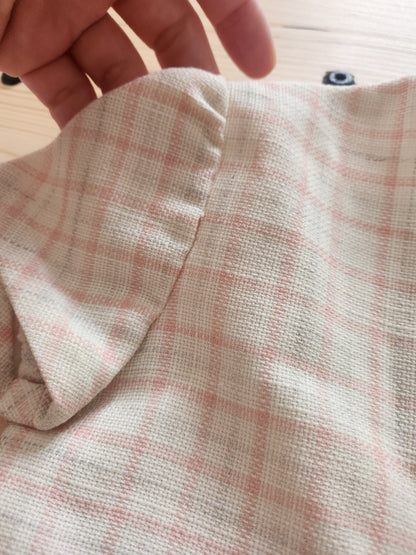 Petite robe ancienne enfant poupée vintage blanc rose épaisse B8