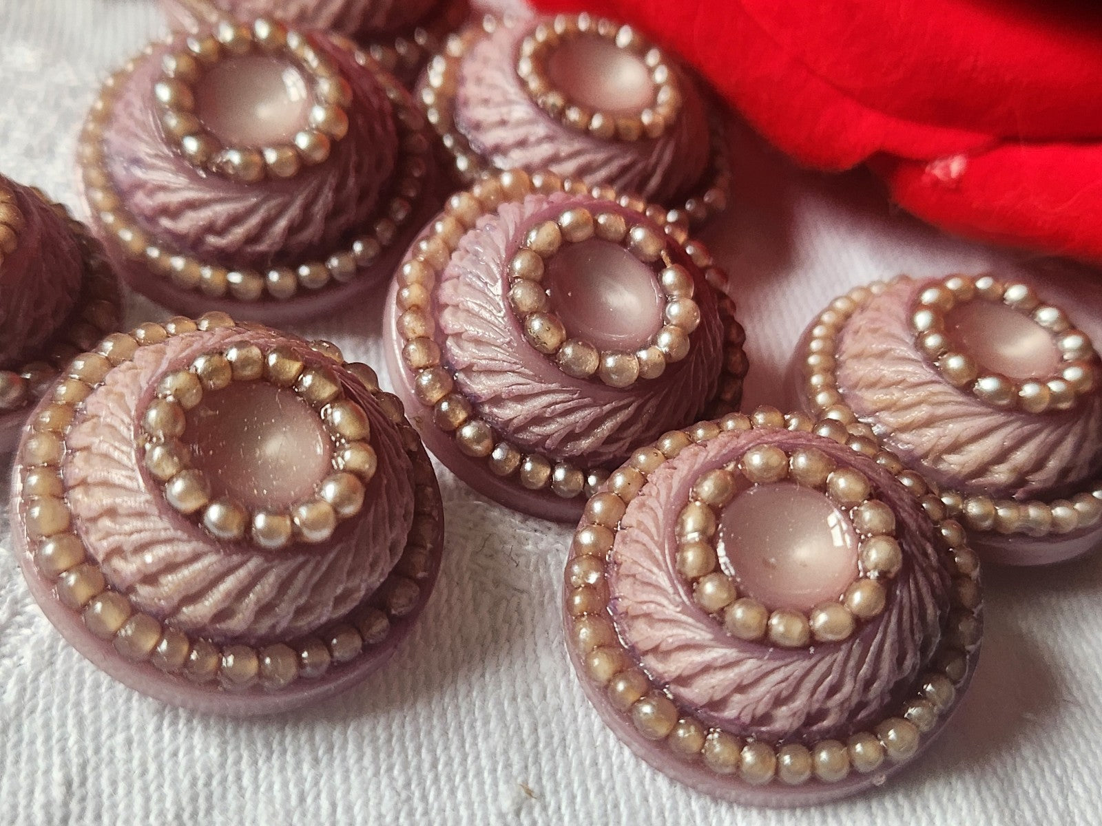Lot 6 boutons vintage à pied perlé violet superbe 2,3 cm ref 1822