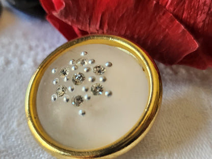 Bouton vintage bombé metal strass 2,2 cm ou 22 mm pied bijoux ref 6302