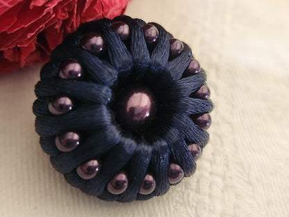 Superbe bouton ancien passementerie perlé bleu vintage couturier 2,6 cm  ref 258