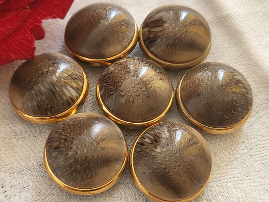 Lot 7 boutons vintage marron bombé moucheté pied  1,7 cm ref 3395