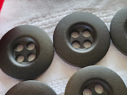 Lot 6 énormes boutons vintage en bois vert trés foncé 3,3 cm ref 2039