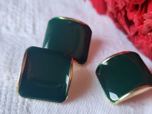 Trio boutons vintage en métal doré vert pied 1,5 sur 1,6 cm D11E
