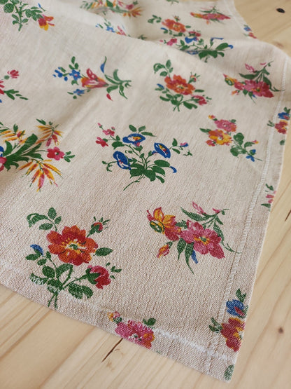 Ancien coupon de tissu lin fleur imprimé 59 cm sur 74 cm B5