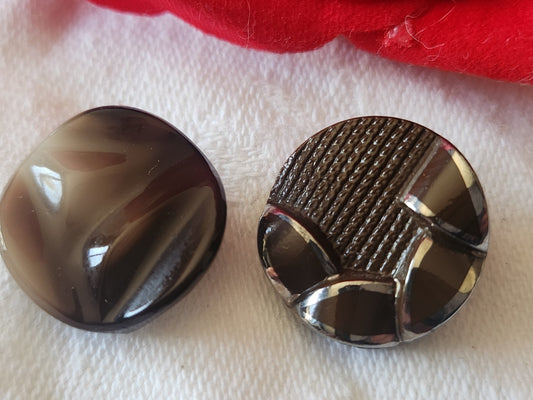 Duo boutons anciens en verre vintage marron   1,7 cm G13N