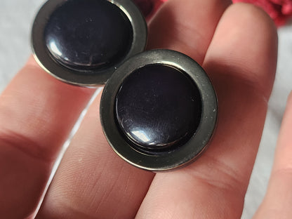Lot 6 gros boutons vintage bleu foncé argenté ovale pied 2,5 sur 2,7 cm ref 2561